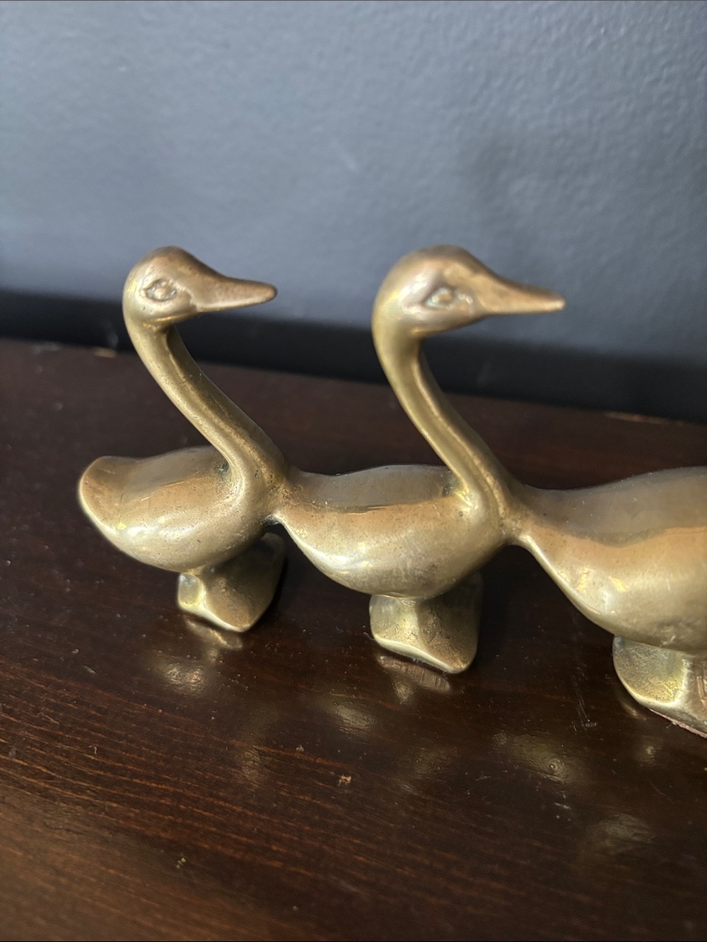 Vintage Solid Brass Ducks in a Row Four Goose Flock MCM Paperweight Cottage-core - Picture 4 of 10